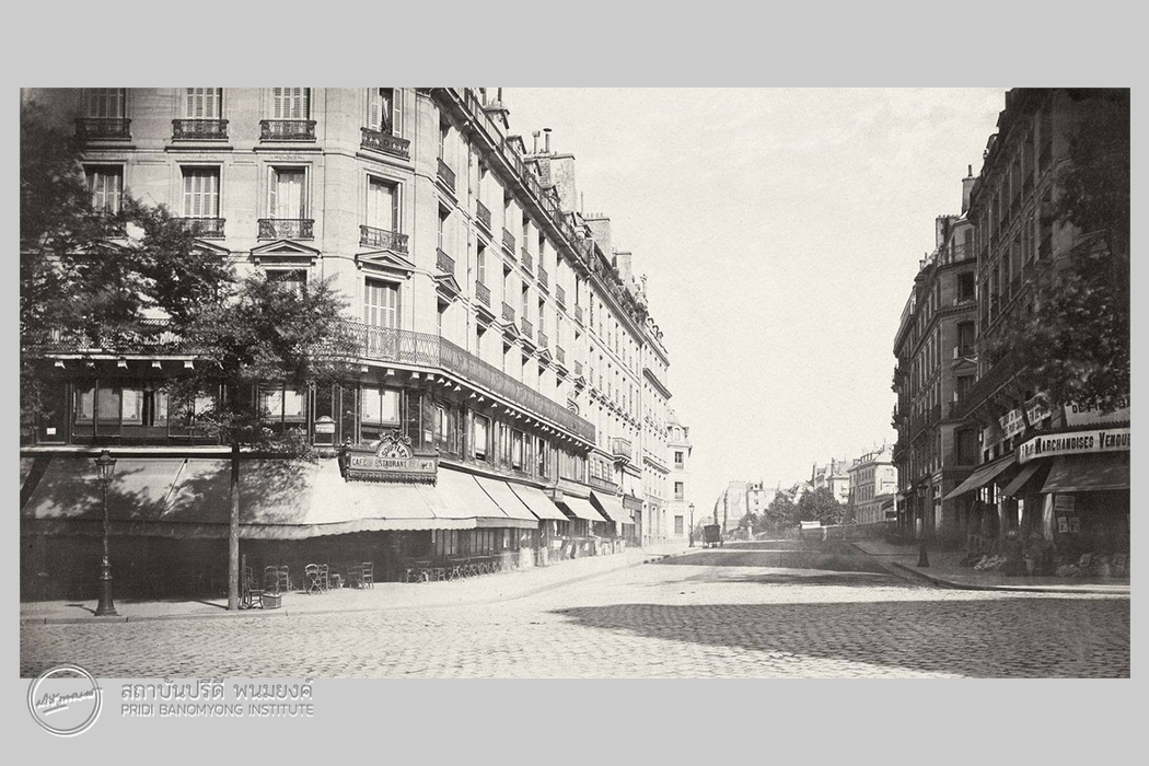 Wikipedia : La rue des Écoles vue du boulevard Saint-Michel vers 1877 (photographie de Charles Marville)