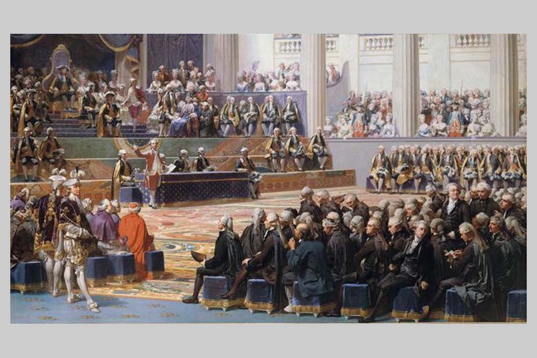 ภาพ: การสาบานตนเข้ารับตำแหน่งสมาชิกสภาฐานันดร 5 พฤษภาคม ค.ศ. 1789 วาดโดย  Auguste Couder ที่มา: วิกิพีเดีย